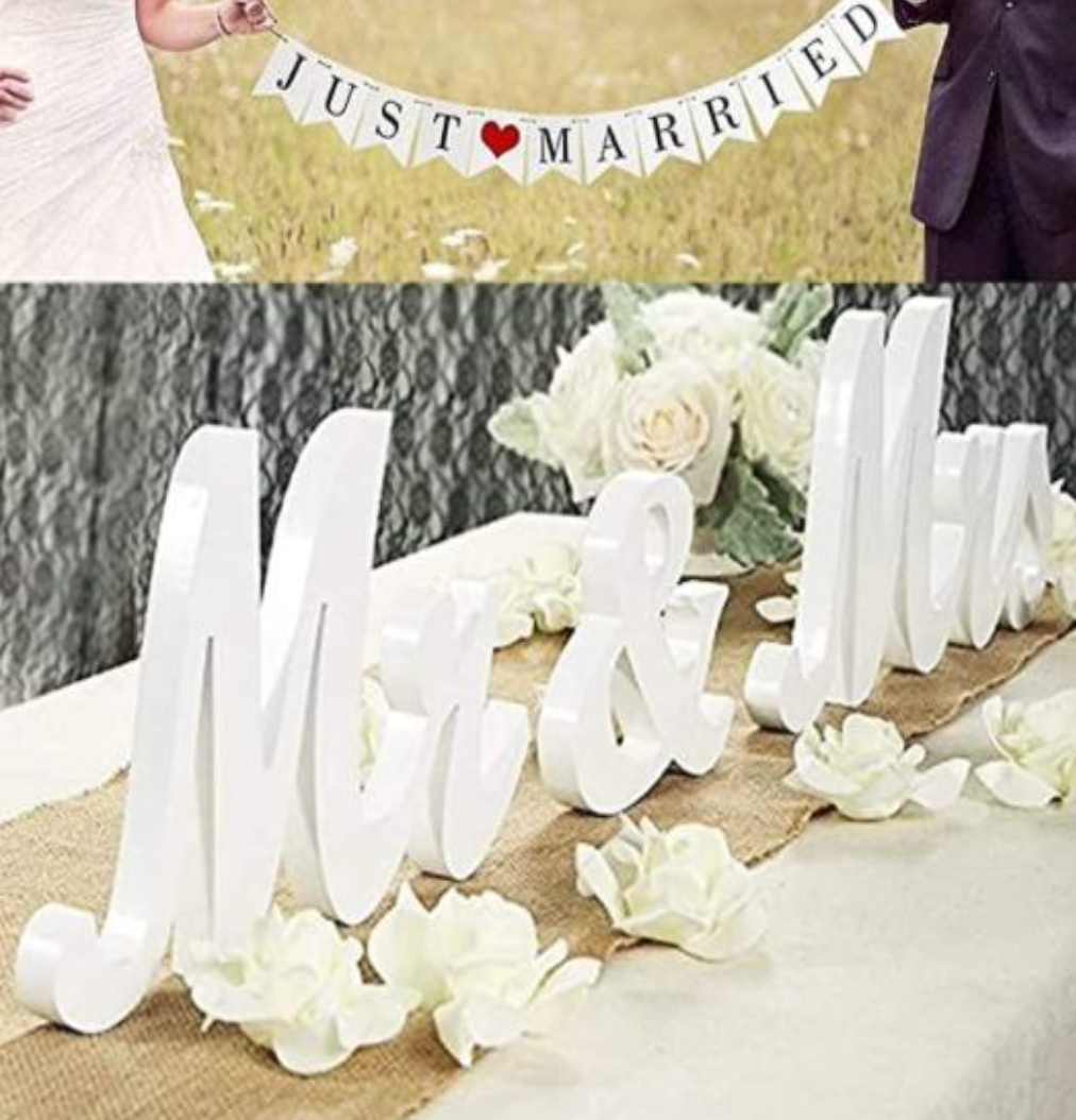 And Mrs-skilt   Just Married-banner Hvid